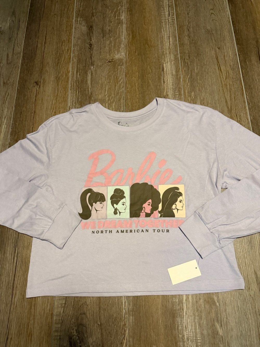 Barbie Crop logo tee in pale lavender with gray print